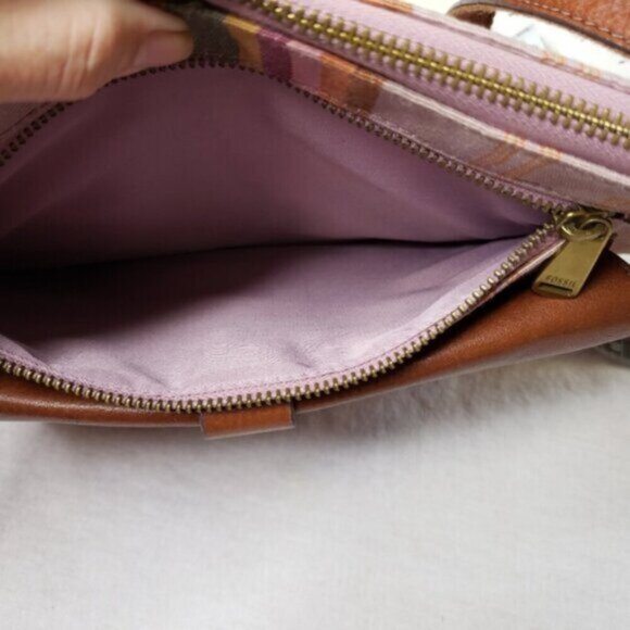 Fossil Kinley Crossbody Bag Cotton Leather Multicolor Stripes Key Charm - Picture 11 of 16